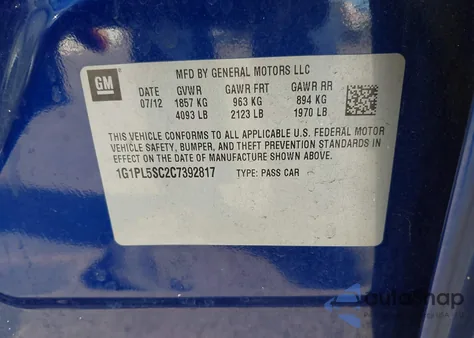 2012 Chevrolet Cruze 1Lt from USA, damaged, VIN 1G1PL5SC2C7392817